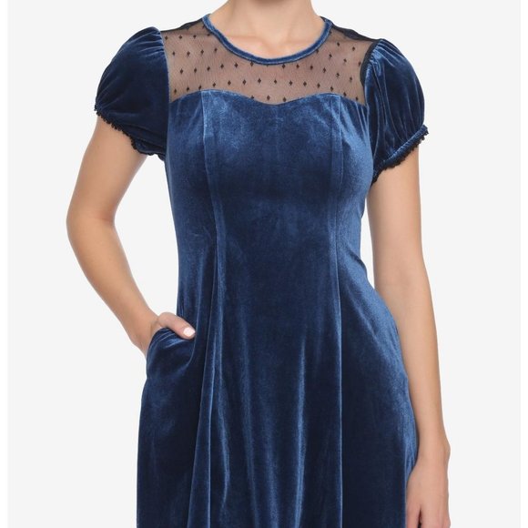 Blue Velvet & Lace Sweetheart Dress LG/XL - Picture 3 of 9